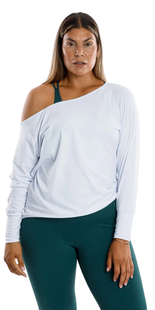 White Off The Shoulder Long Sleeve Tee