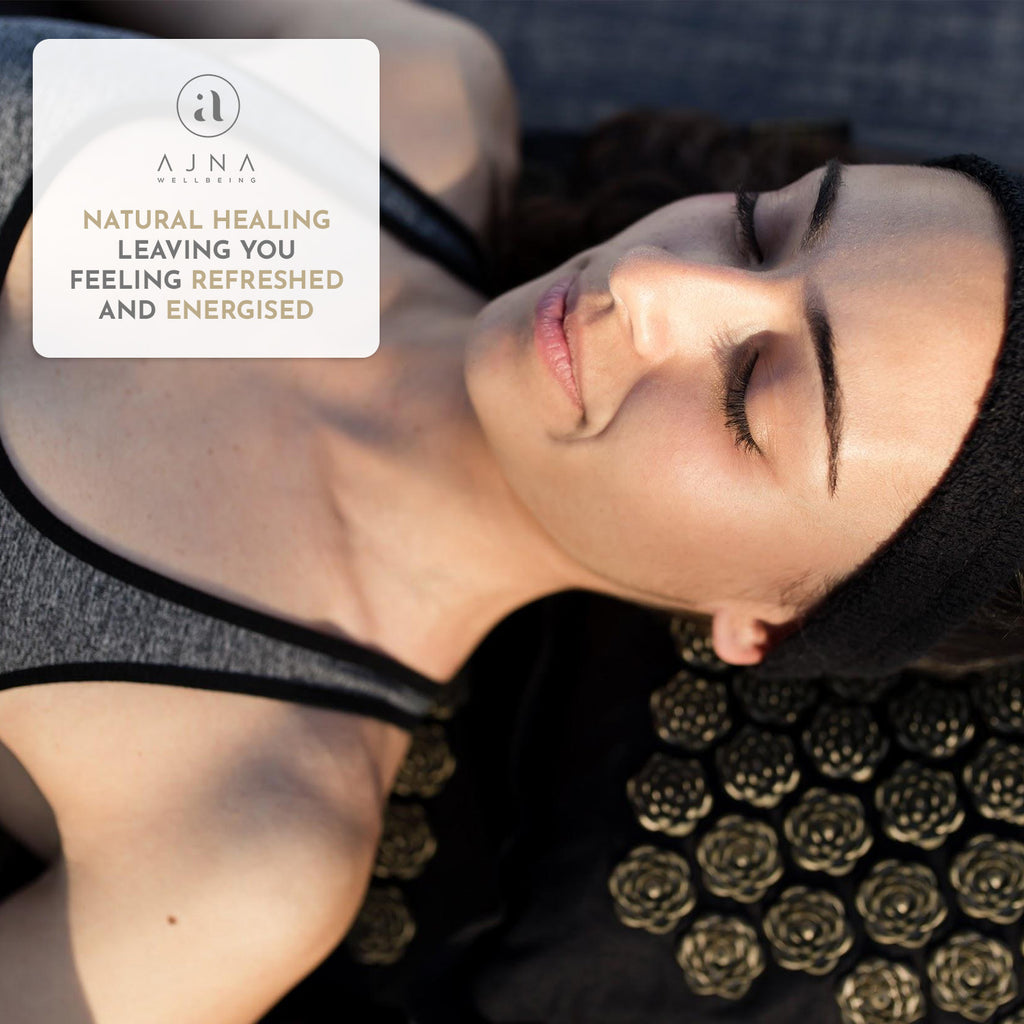 Ajnamat Eco-Luxe Acupressure Mat and Pillow Set - Black/Gold