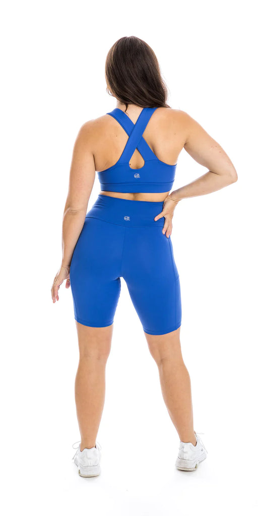Royal Blue Body Luxe Biker Shorts with Pockets
