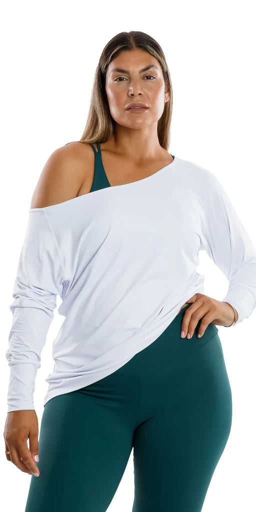 White Off The Shoulder Long Sleeve Tee